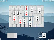 Screenshot of 6 Peaks Solitaire online card game showing six piles of cards and the discard deck