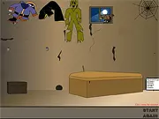 The Halloween Escape free online game screenshot - solving horror puzzles in a creepy, dark Halloween-themed room