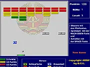 Paddle shooting lasers at a wall of colored bricks in the Bricks in the Wall Arkanoid game