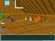Attic Escape game screenshot, showing a dusty, cluttered room with a locked door, representing a free online point-and-click puzzle and escape game on PlayArcadeHub