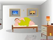 Gameplay screenshot of Dawn Dash Escape free online puzzle game showing a messy room