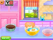Screenshot of Colorful Muffins Cooking game showing a tray of freshly baked muffins with various colorful frostings and sprinkles being applied.