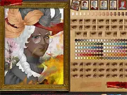 Haunted Portrait Creator game showing an elegant female figure with a historical Rococo hairstyle and vampire eyes