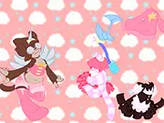 Screenshot of the free online dress up game Sparkly Unicorn Dress Up showing a unicorn with a rainbow mane and a glittering horn