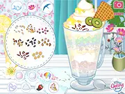 Screenshot of the Peanut Butter Parfait online cooking game showing layers of chocolate, ice cream, and nuts in a clear glass