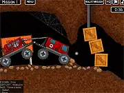 Screenshot of Mountain Rescue Driver 3 truck game, showing a rescue vehicle driving off-road and launching a bomb