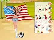 Football Supporters Dressup free online game screenshot showing a girl in full football fan gear, cheering for her favorite team