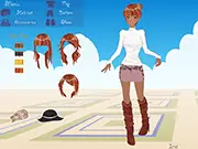 Blue Sky Dressup free online game screenshot showing a girl wearing a cute summer-themed outfit with a bright blue sky background