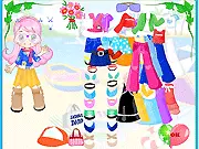 The main scene of the Seaside Dress Up game, showing a cute girl ready for a trip to the seaside, with various fashionable beach-themed dresses and summer accessories available for selection. Play the free online dress-up game.