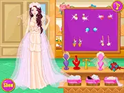 Designing Ellie's wedding dress, choosing fabrics and lace in a free online fashion game
