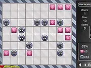 Delusion Puzzle free online game, brain logic game, board with pink squares and faces, challenging transformation puzzle
