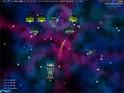 Spaceship from Flight of the Raven game flying and shooting in a 2D space shooter online game