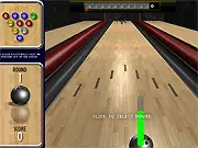 The Bowling game screen, showing a single bowling ball lining up a shot against a cluster of small balls inside a circle on the lane.
