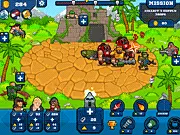 Fury Clicker online game screenshot of military units fighting rebels with upgrade menus visible