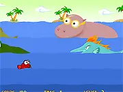 Fishy Hop free online game, a small fish dodging bigger fish and grabbing treasure underwater