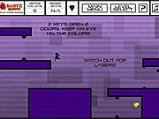 Cybernetic Platformer Online free game, a character grabbing a key and avoiding a laser door in a sci-fi setting