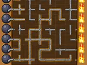 Pirates Go! Go! Go! puzzle game screenshot showing the pirate cannon, fuses, and enemy ships