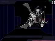 Vermilion Prototype shooter game screenshot, a futuristic ship aiming down a dark tunnel at multiple attacking robots