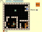 Screenshot of the Blockslide puzzle game, showing a grid of colorful, movable blocks and an avatar trying to clear a path to a green goal square. Play the free online sliding block game.