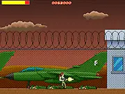 G.I. Jane platform shooter game art, cartoony soldier shooting a rifle and throwing a bomb.