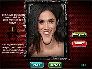 Celebrity Fun Face Maker game screenshot showing a distorted and funny manipulated portrait with exaggerated features