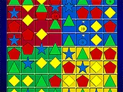 The fast-paced puzzle game Shape Matching Extreme showing various geometric shapes moving quickly toward matching slots on a board