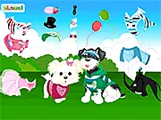 Screenshot of the Pet Terrier Dress-Up game showing a stylized terrier dog wearing a tiny hat and scarf