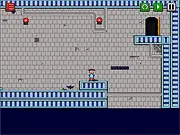 Crystal Rush platform game screenshot showing the treasure hunter character jumping over obstacles and collecting blue crystals