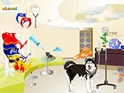 Dog Hospital game screenshot, a dog being styled, classic pet dress up game, puppy with accessories