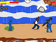 Screenshot of Balls to the Brawl online, a side-scrolling beat-'em-up game with a character fighting enemies on the street, free action game