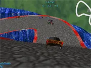 Screenshot of Coaster Cars 3: Cyber Matrix racing game with neon cars speeding on a digital highway, playing free online