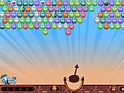 Bubble Shooter Easter game screen showing a cannon aiming a colorful egg at a cluster of matched eggs at the top of the screen