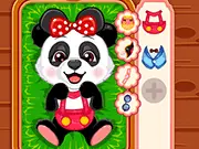Panda Pampering Shopping game featuring a cute panda character trying on new clothes and accessories in a boutique
