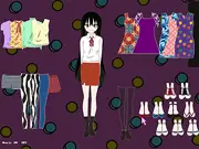 Mimi Dress Up online game, screenshot of the cute girl Mimi with a variety of dresses and accessories ready to be chosen