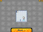 Gameplay screenshot of Yeyo Penguin showing a cartoon penguin on an icy platform within a physics-based puzzle environment.