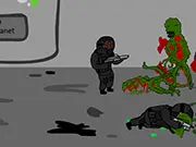Screenshot of Impossible Shooter 2 showing a Black Op character engaged in a side-scrolling gunfight with pixelated aliens and marines
