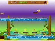 Mighty Moonie free online platformer game screenshot, cute rabbit collecting flags and avoiding fire traps on PlayArcadeHub