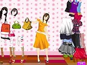Off Season Sale dress up game screenshot showing the female character shopping for a new dress and handbag