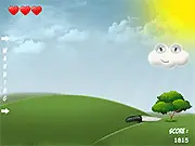 Unlucky Cloody free online arcade avoidance game screenshot, cloud dodging falling knives on PlayArcadeHub