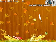 Slicer game screen showing various fruits flying in the air, including a pumpkin, ready to be sliced, play free online arcade game