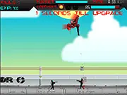 Gameplay screenshot from Mecha Martyr, showing an armed futuristic mech battling multiple enemy ships in a vertical scrolling shooter environment with an activated grenade icon