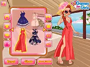 Fashion editor Alice wearing a stylish summer dress and sunhat at a luxury hotel, ready for her holiday dress-up game