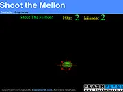 Shoot The Melon game screenshot, aiming a gun at a rapidly moving green melon, play free online mouse game