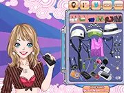Screenshot of Gadget Girl Make Up game showing a girl with vibrant makeup and high-tech electronic gadgets like headphones and a visor