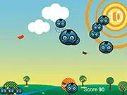 Screenshot from Blur Blur Shoot, showing a variety of colorful balloons scattered across the screen that the player must quickly shoot with a crosshair