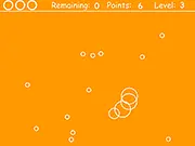 A screen capture of the Bubbling online puzzle game showing a cluster of colorful circles and an active chain reaction where bubbles are popping.