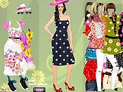 Trendy Summer Dressup game screen showing a girl character wearing a light summer dress, sun hat, and sunglasses on a sunny day