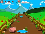 Paddy the Pig: Escape from the Farm free online game screenshot, adventure runner game, pig collecting vegetables and avoiding obstacles