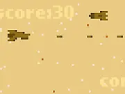 Hellspace Shooter online game screenshot showing a small spaceship battling waves of enemies in a stylized yellow, retro-inspired cosmic environment.