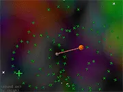Str1ngle online game screenshot showing a swinging wrecking ball protecting a string line from several incoming sharp projectiles
